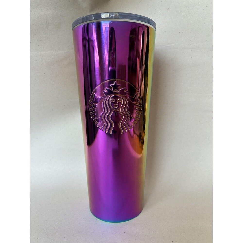 Starbucks 24oz Iridescent Rainbow Stainless Steel Travel Tumbler NO STRAW